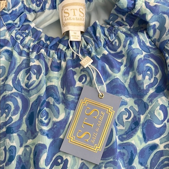 STS Sail to Sable Sz M Blue White Relaxed Fit A line Babydoll Dress New w/Tags - Picture 5 of 8